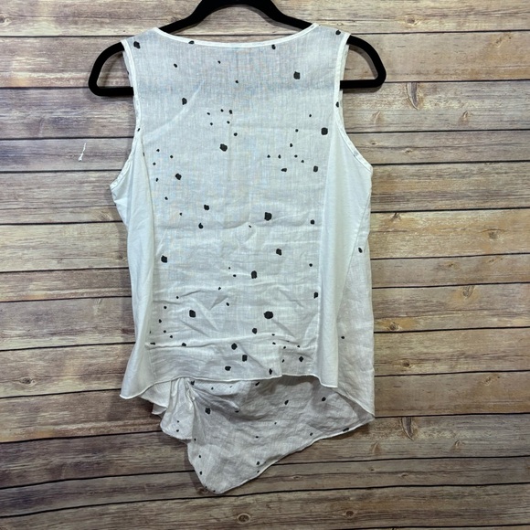 Inizio Linen Tank Top Blouse Asymmetrical white Black Print Size Medium - Picture 5 of 5